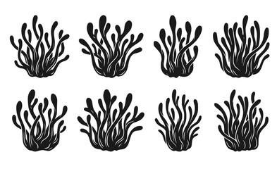 Fototapeta premium Cordyceps Mushroom Silhouette Set - Black Fungus Stalk and Energy Supplement Graphic Illustrations Isolated on White