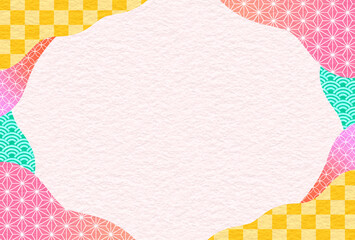 和柄　枠　和風　文様　和紙　おしゃれ　抽象的　和モダン　ポップ　シンプル　年賀　見出し　タイトル　ひな祭り　入学　和　素材　Japanese colorful pattern.Celebration Frame.