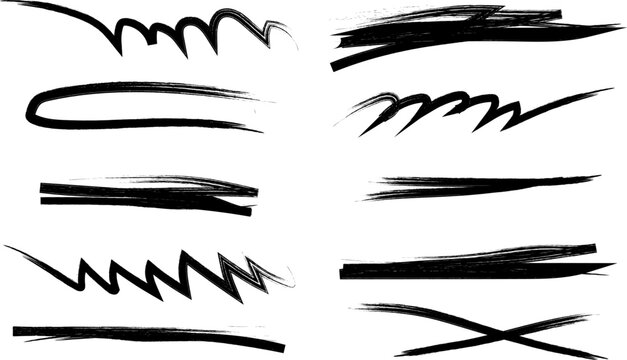 Underline stroke marker felt pen ink scribbles doodle line collection.Hand drawn outline sketch wave Grungy brush mark elements crosshatch rough dividers set..eps
