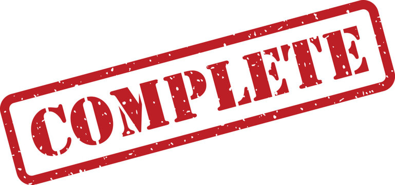 Red rectangular rubber stamp showing the word COMPLETE with a distressed texture