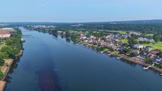 Drone view of downtown Augusta Georgia with riverfront skyline