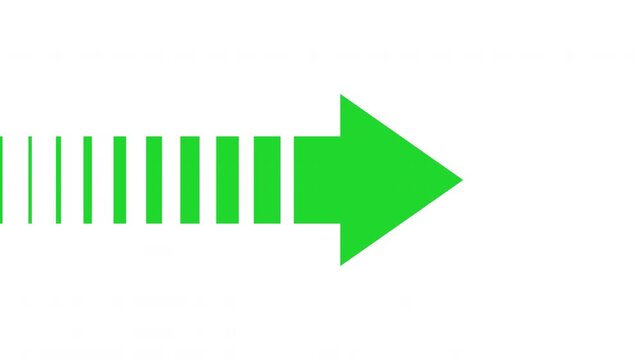 Abstract animation of a green arrow moving to the right in three versions. An arrow on a white and transparent background of a 4k video with an alpha channel.