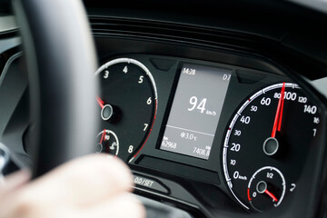 Digital Speedometer on the Dashboard Shows Current Speed