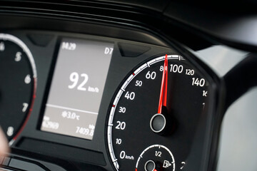 Digital Speedometer on the Dashboard Shows Current Speed