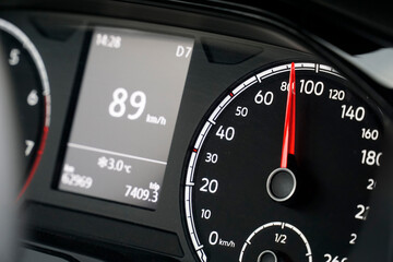 Digital Speedometer on the Dashboard Shows Current Speed