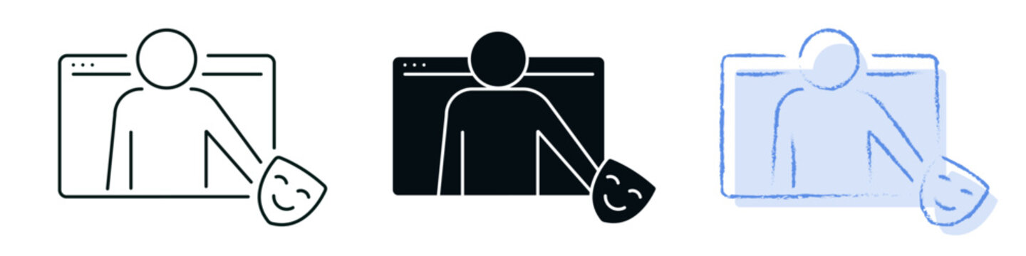 Authentic Online Identity icon. Mental health, digital wellbeing concept. Line, solid color or black symbol for web and UI. Perfect for apps and digital platforms. Editable vector stroke illustration.