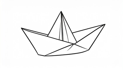 Minimalist Line Art of a Paper Boat on White Background.