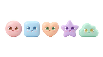 Fototapeta premium Cute pastel shapes with big eyes on black background