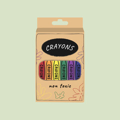 Crayons box, cute stationery illustration vector