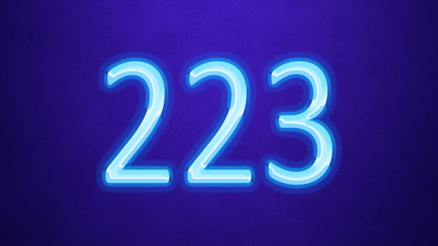 Glowing blue number design of 223 on blue background.