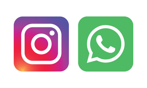 Instgram, and Whastapp Logo. Instagram and Whsatapp logo PNG. Whatsapp, Instagram icon for call to action. Collection social media logo. vector illustration eps file. 