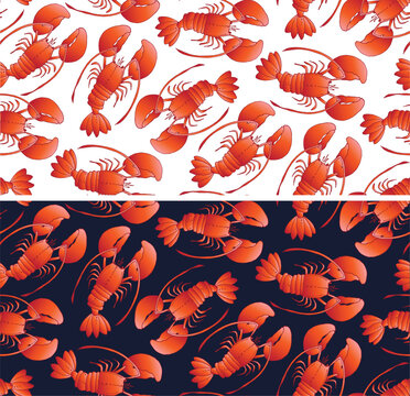 Lobster hand drawn doodle pattern background. Lobster crawfish art