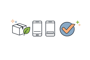 Obraz premium Eco-friendly packaging, smartphone interface, and approval icon concepts