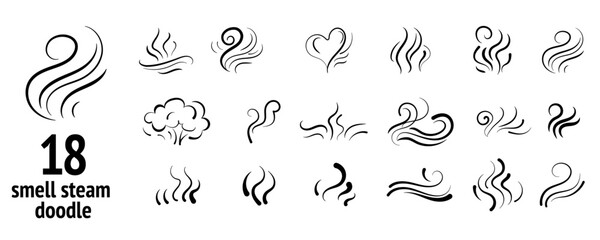 Naklejka premium Smell steam doodle collection with 18 aroma swirls