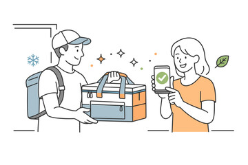 Young male and female adults engaging in eco-friendly food delivery service