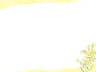 Obraz premium ミモザの水彩フレーム コピースペース 春の植物 (Watercolor mimosa frame, copy space spring background)