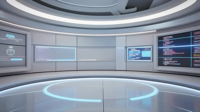 Modern Futuristic Virtual Newsroom Studio Background with Digital Screens