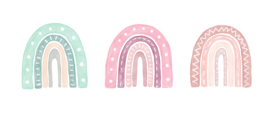 Set of boho rainbows. Watercolor clipart © Alena