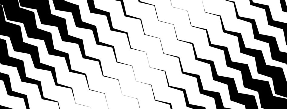 Zig Zag line diagonal gradient monochrome transition black and white background. Fade thick and thin pattern.