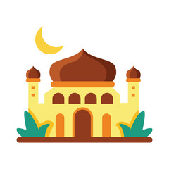 Mosque with Crescent Moon Illustration