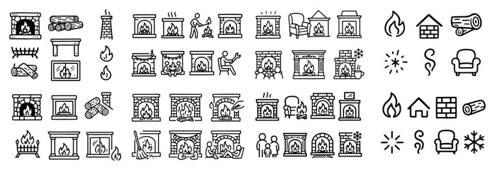Variety of fireplace icons and symbols
