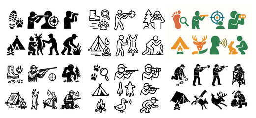 Hunting icons collection: silhouettes and symbols