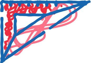 Obraz premium Chaotic blue and red scribbled lines forming an energetic doodle on a crisp white background, dynamic hand drawn line art conveying movement, texture and playful creativity