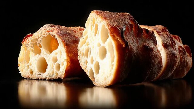 Freshly baked artisan bread with a golden, crusty exterior and beautiful airy crumb texture.