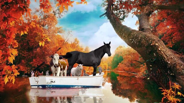 Animals on a boat - background 4K loop