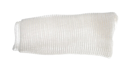 New folded medical bandage flying, first aid isolated on white background, clipping path, texture