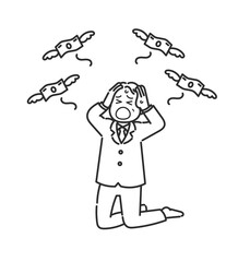 Fototapeta premium 破産、借金をする50代男性のイラスト 線画のみ
