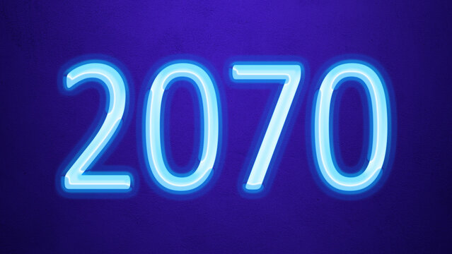 Glowing blue number design of 2070 on blue background.