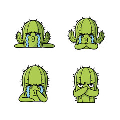 Crying cactus emojis expressing sadness and frustration in a cartoon style © MorsidaStock