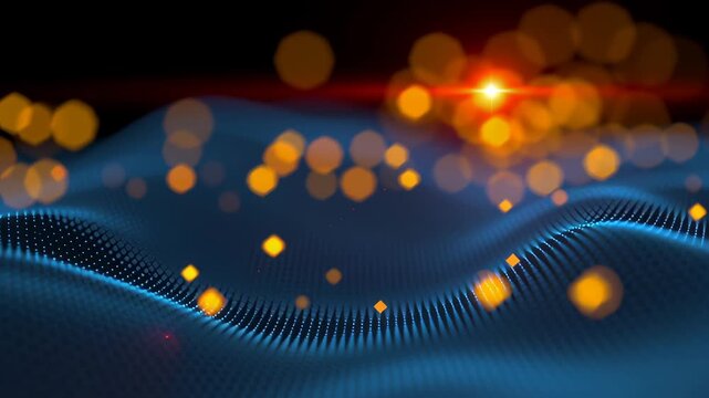 Glow digital chain with block big cube crypto technology concept currency datum mountain cyberspace business network computer abstract communication background database programming future software