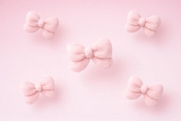 Floating Pink Furry Bows on Soft Pastel Gradient Background, Cute Minimal Design