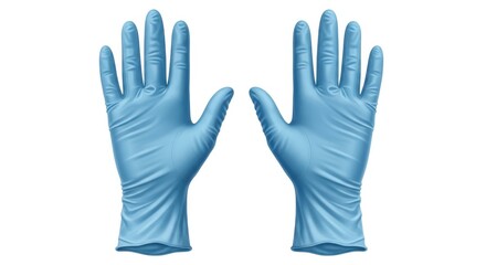Fototapeta premium Blue nitrile gloves on white background in sterile clean lighting for medical use