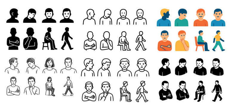 Human silhouette and outline illustration set