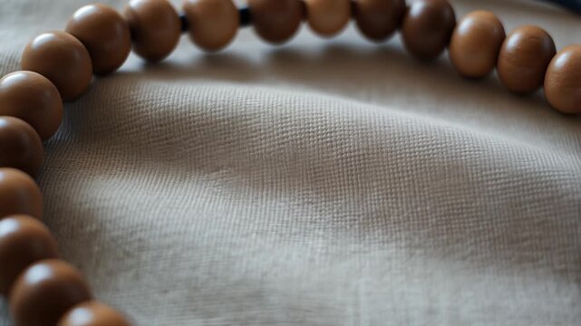 Islamic Prayer Beads On Textured Fabric Background