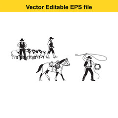  cowboys herding cattle with horses and lassos