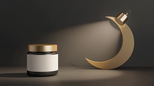 Cosmetic Jar With Golden Crescent Moon For Ramadan Skin Care