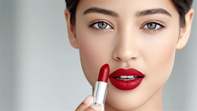 Makeup tutorial showing how to apply red lipstick on lips with simple steps for perfect look