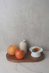 한국 명절 설날 추석 과일 정물 세트 배경화면	
