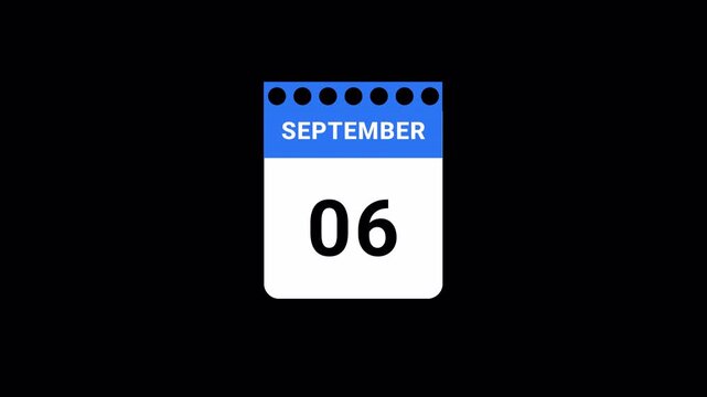 calender video animation of september month with transparent background, september month calender animation video with alpha channal in 4k.