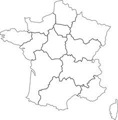 Fototapeta premium Blank map of France with regions simple outline vector 