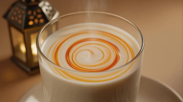 Creamy Milk Drink With Syrup Swirl For Eid Celebration
