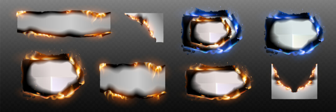 Burning paper frames and holes with scorched edges