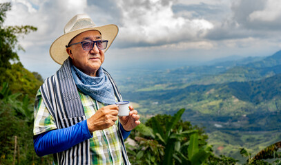A farmer drinking coffee in Colombia