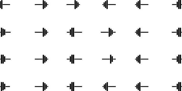 Seamless repeating pattern of black dumbbell barbell icons for fitness gym and workout motivation background design element