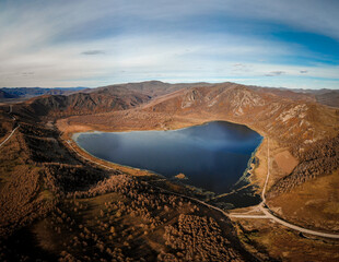 Aerial view of Arxan, Inner Mongolia, China in late autumn.
