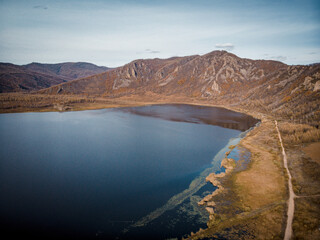 Aerial view of Arxan, Inner Mongolia, China in late autumn.